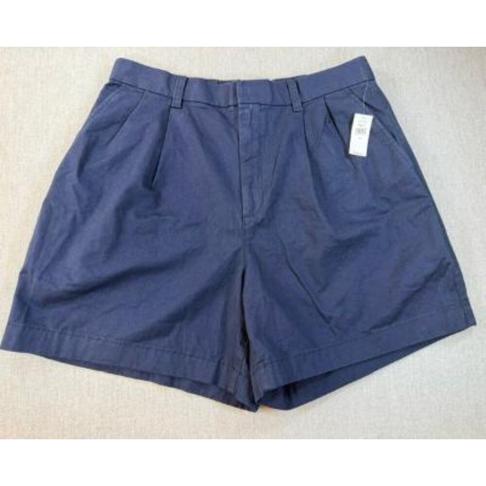 NWT GAP Women's Chino Pleated Shorts Navy Blue Mid/High Rise Cotton Size 14